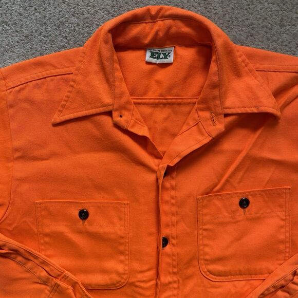 Vintage 80s Ely Blaze Orange Button Front Shirt Hunting Hiking Small Outdoors - Picture 1 of 6